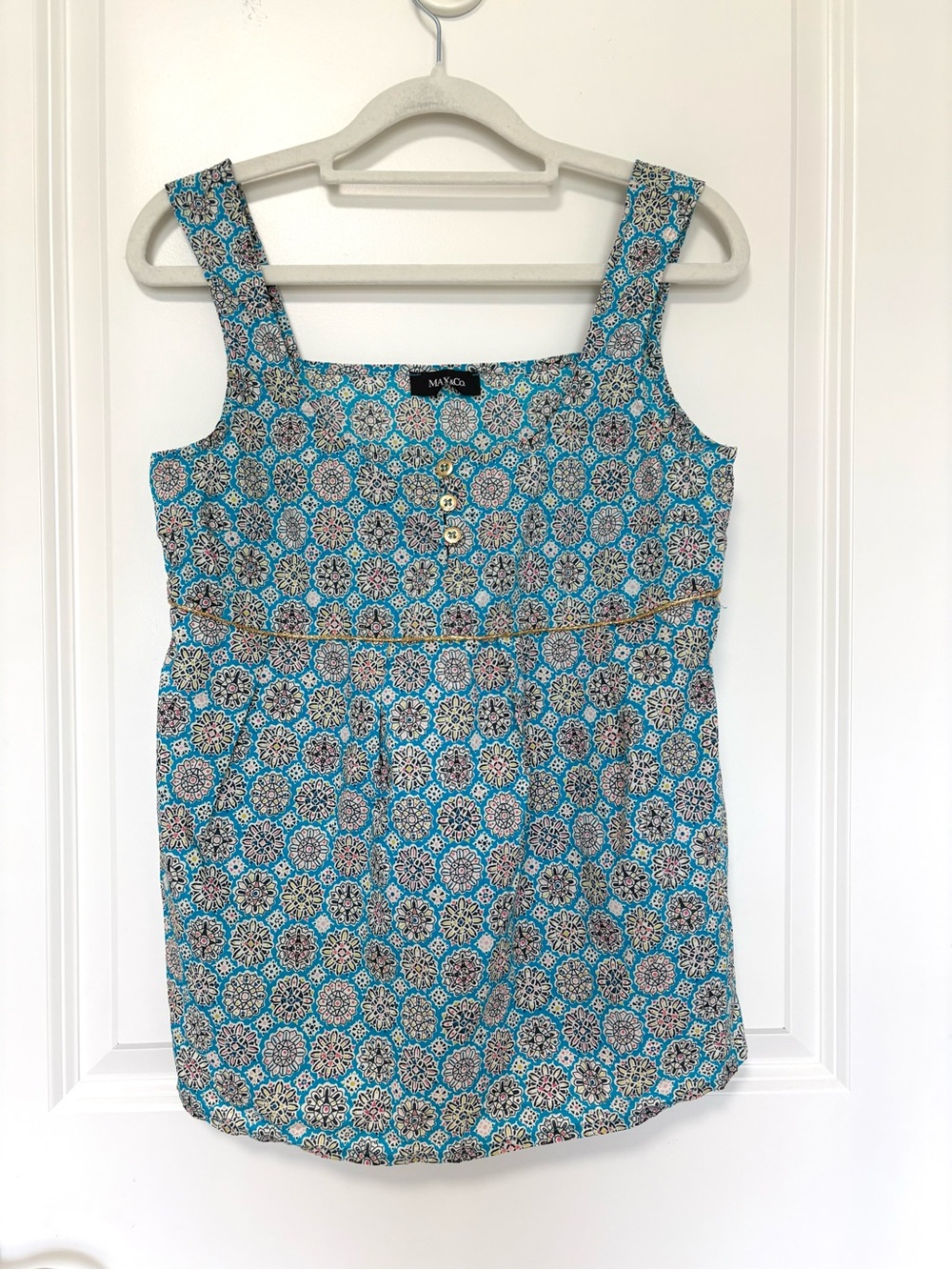 Turquoise Floral Square-Neck Tank Top